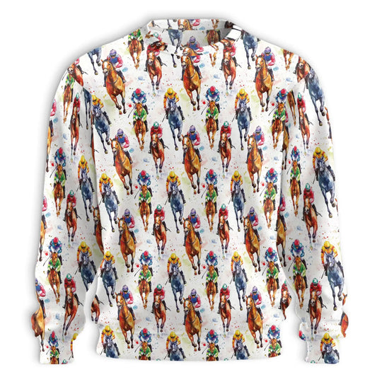 Watercolor Horse Racing Pattern Sweatshirt – Colorful Graphic 3D All Over Print Design