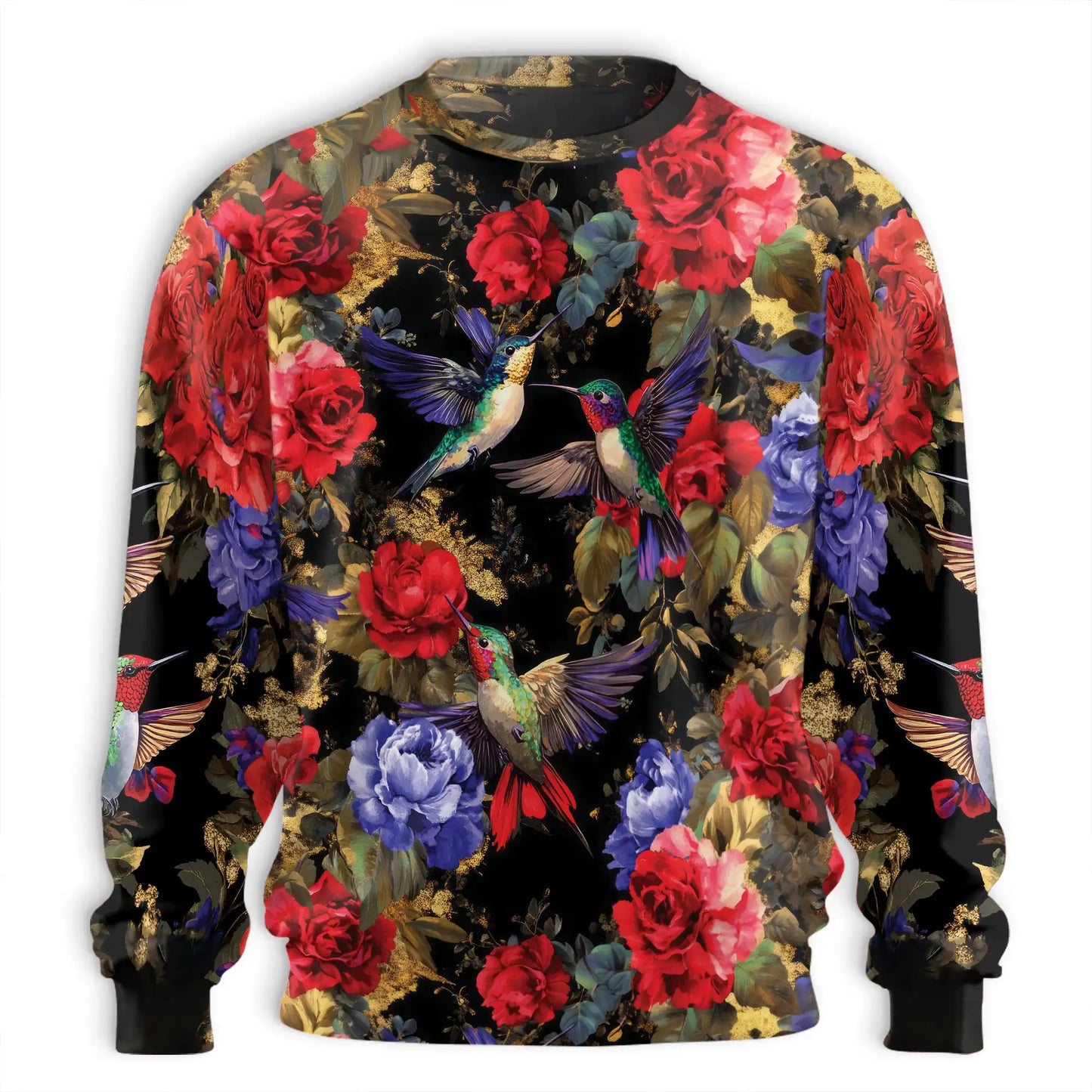 Hummingbird and Rose Floral Sweatshirt – Colorful Graphic 3D All Over Print Design