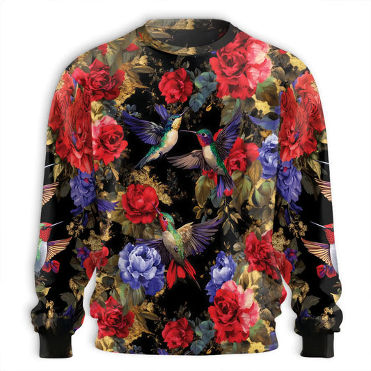 Hummingbird and Rose Floral Sweatshirt – Colorful Graphic 3D All Over Print Design