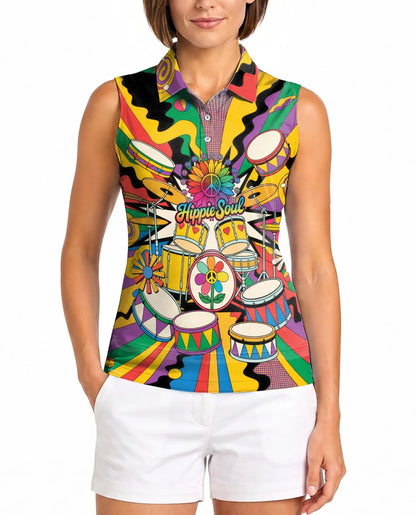 Peace Love Drums Sleeveless Polo Shirt for Women | Azhawaiian