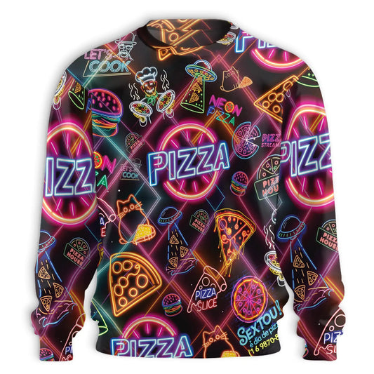 Vibrant Neon Pizza Pattern Sweatshirt – Colorful Graphic 3D All Over Print Design