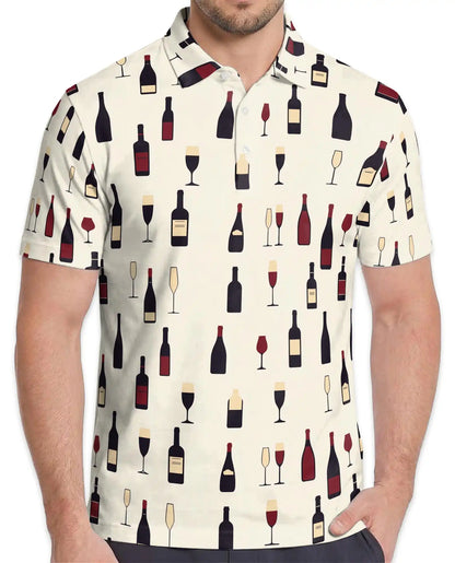 Wine Bottle Polo Shirt for Men - Wine Lover Pattern | Azhawaiian