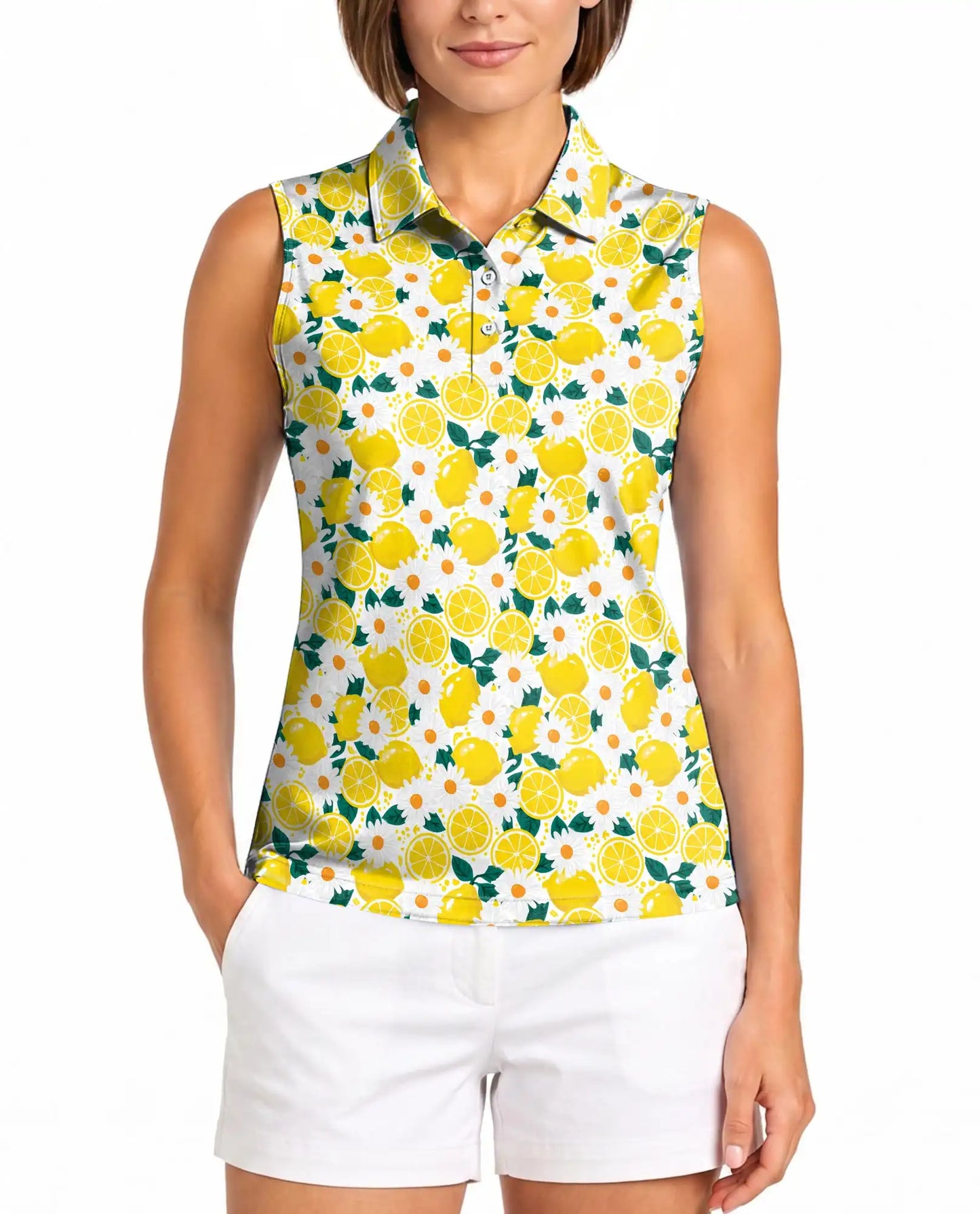 Citrus Blossom Sleeveless Polo Shirt for Women  | Azhawaiian