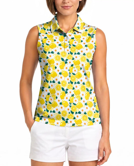 Citrus Blossom Sleeveless Polo Shirt for Women  | Azhawaiian