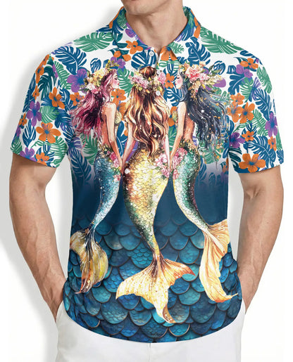 Mermaid Floral Hawaiian Polo Shirt, Tropical Style | Azhawaiian