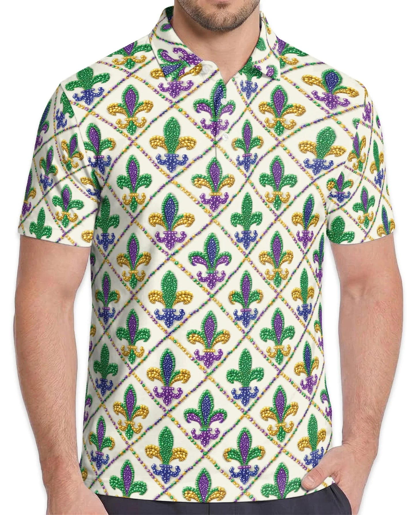 Mardi Gras Fleur De Lis Polo Shirt for Men, Festival Pattern Style | Azhawaiian