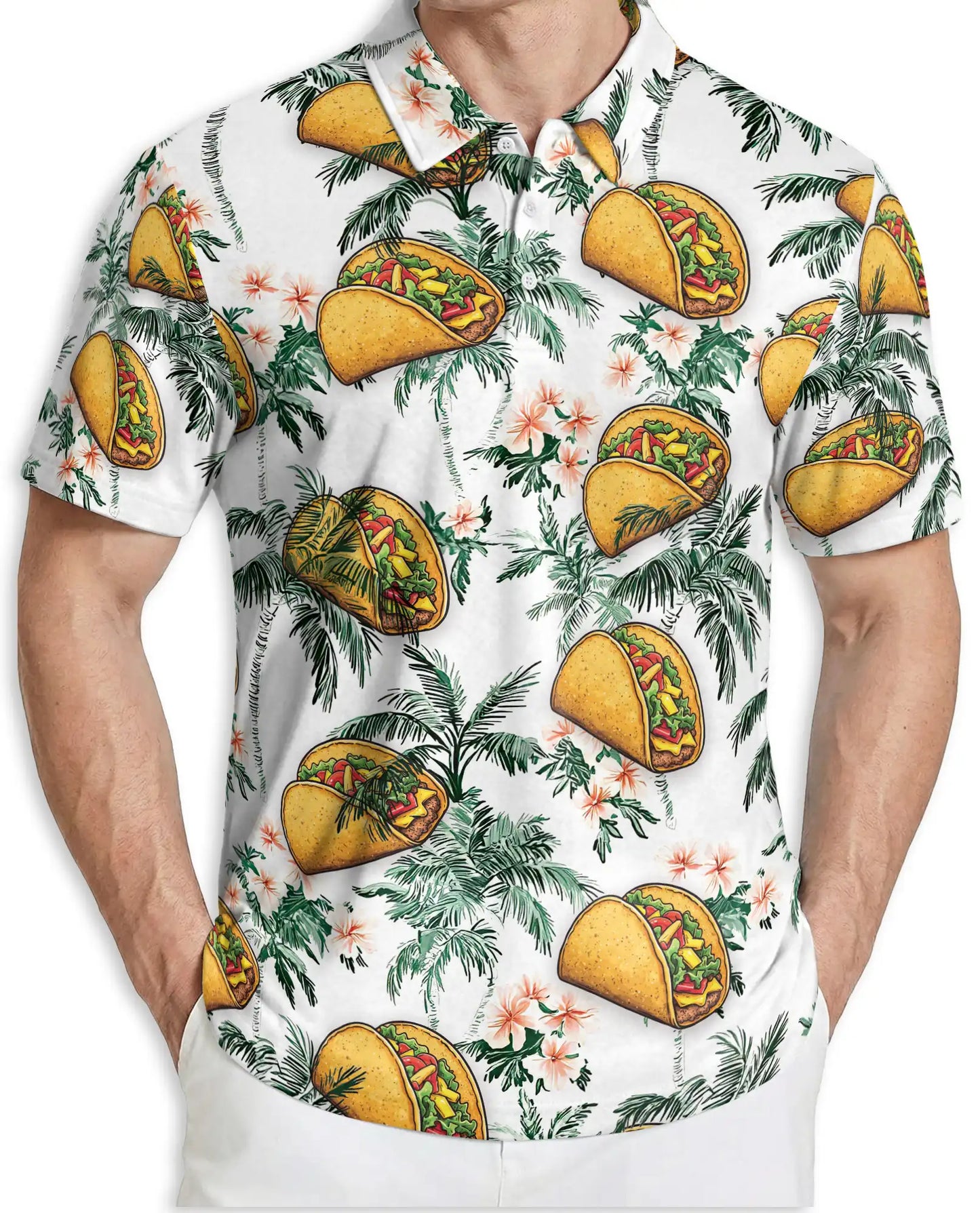 Funny Taco Tropical 3D Polo Shirt for Men, Hawaiian Food Lover Style | Azhawaiian