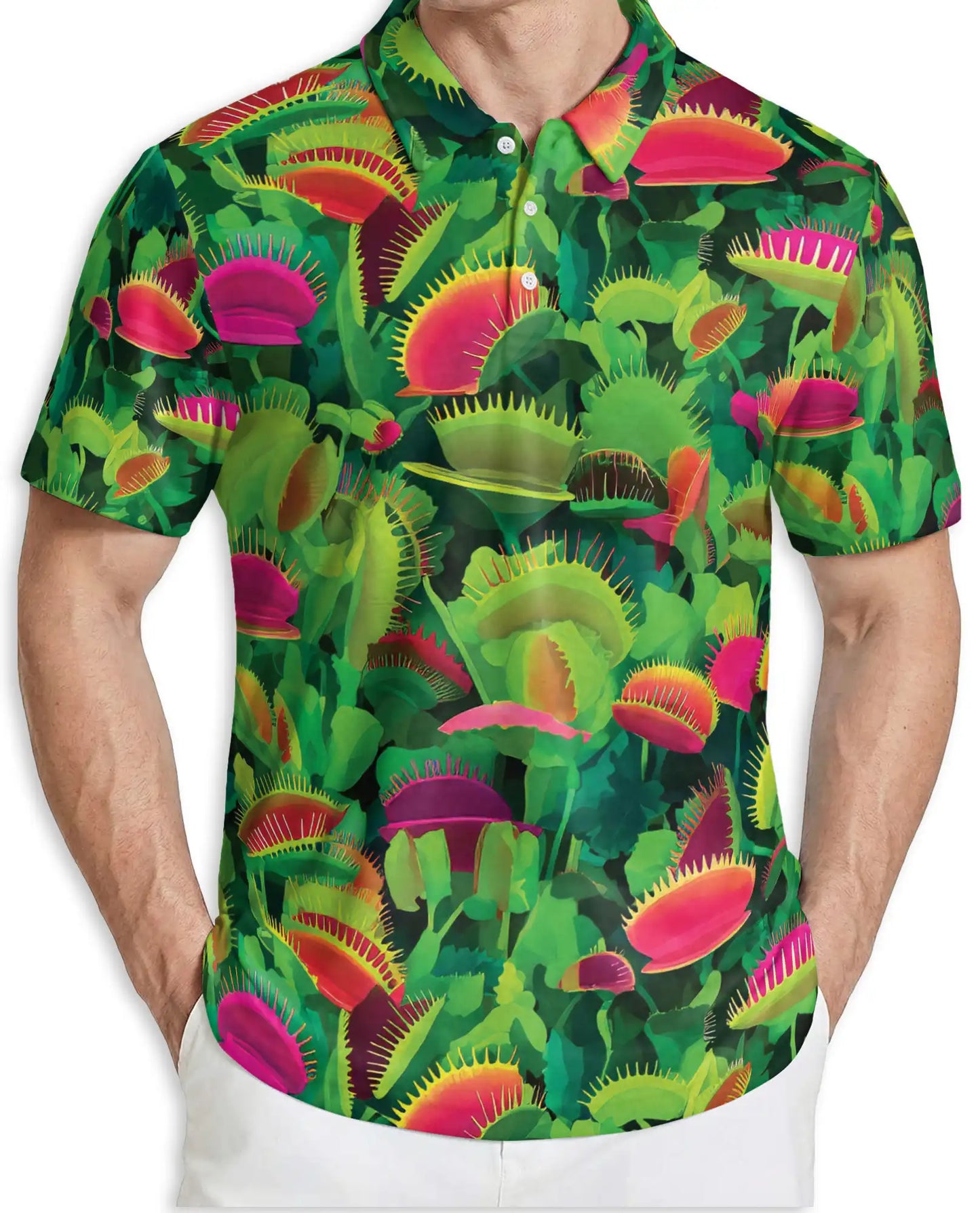 Venus Flytrap Tropical Botanical Polo Shirt Carnivorous Plant Pattern | Azhawaiian
