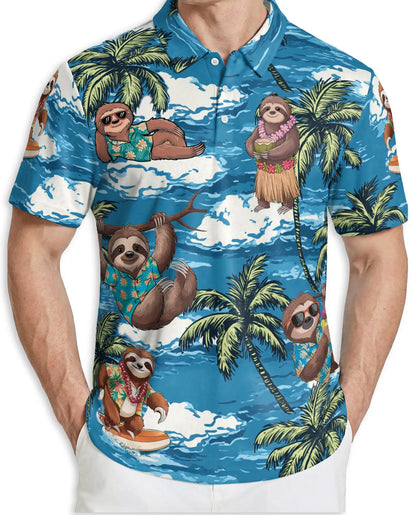 Sloth Tropical 3D Polo Shirt for Men, Funny Beach Animal Style | Azhawaiian