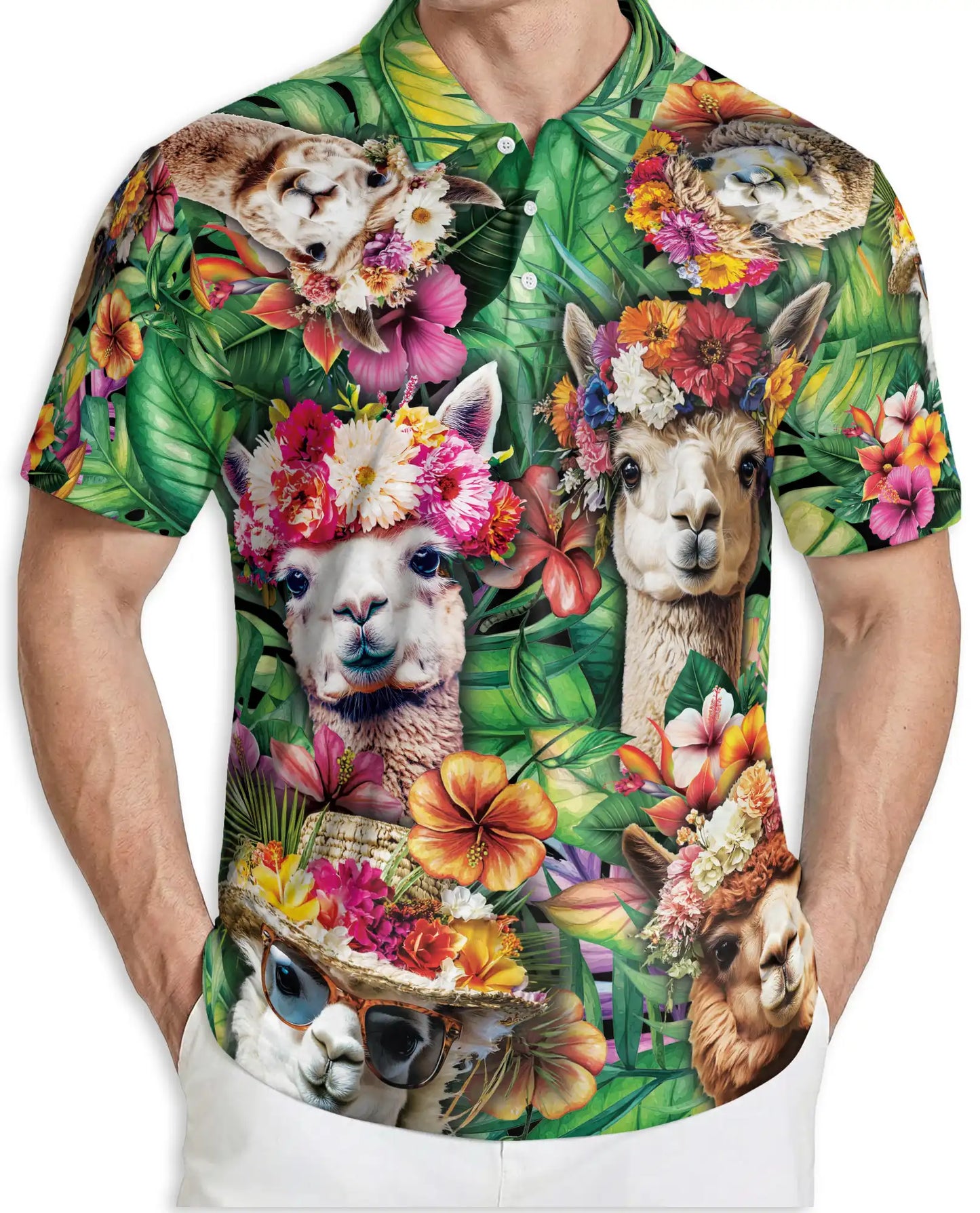 Alpaca Tropical Polo Shirt, Floral Jungle Print | Azhawaiian