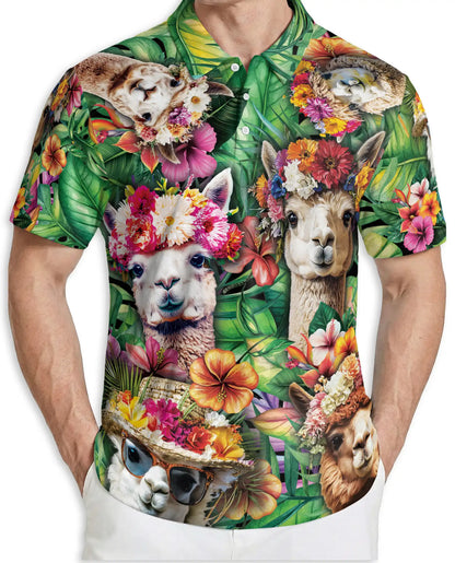 Alpaca Tropical Polo Shirt, Floral Jungle Print | Azhawaiian
