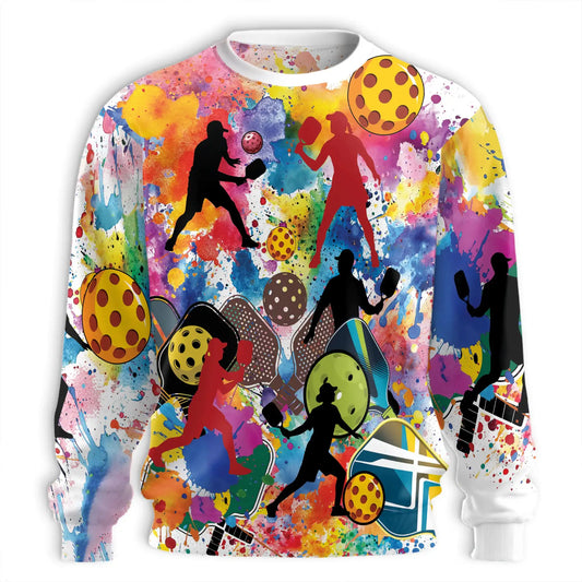 Pickleball Watercolor Splash Sweatshirt – Colorful Graphic 3D All Over Print Design