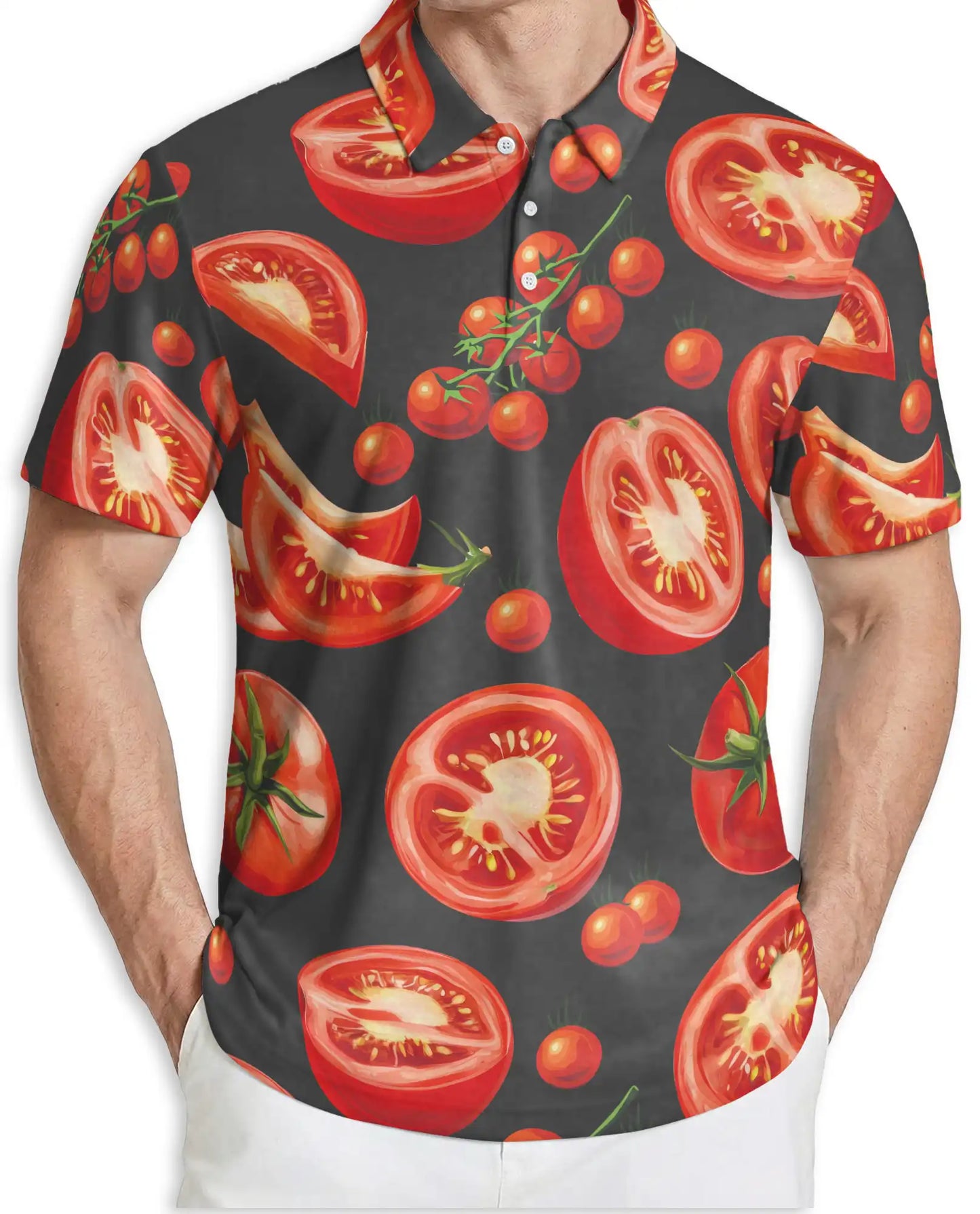 Tomato Slice 3D Polo Shirt for Men, Funny Food Lover Style | Azhawaiian