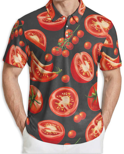 Tomato Slice 3D Polo Shirt for Men, Funny Food Lover Style | Azhawaiian