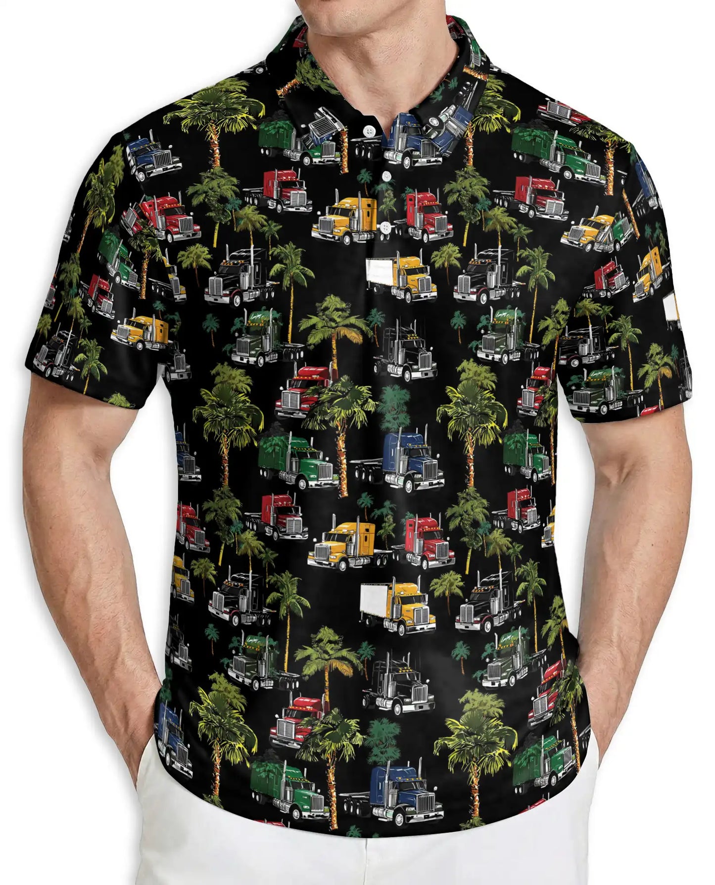 Truck Pattern Hawaiian Polo Shirt | Azhawaiian