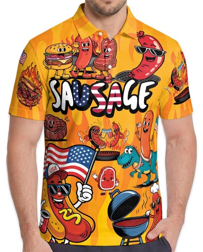 Funny Sausage Polo Shirt for Men, Cute Food Lover Style | Azhawaiian