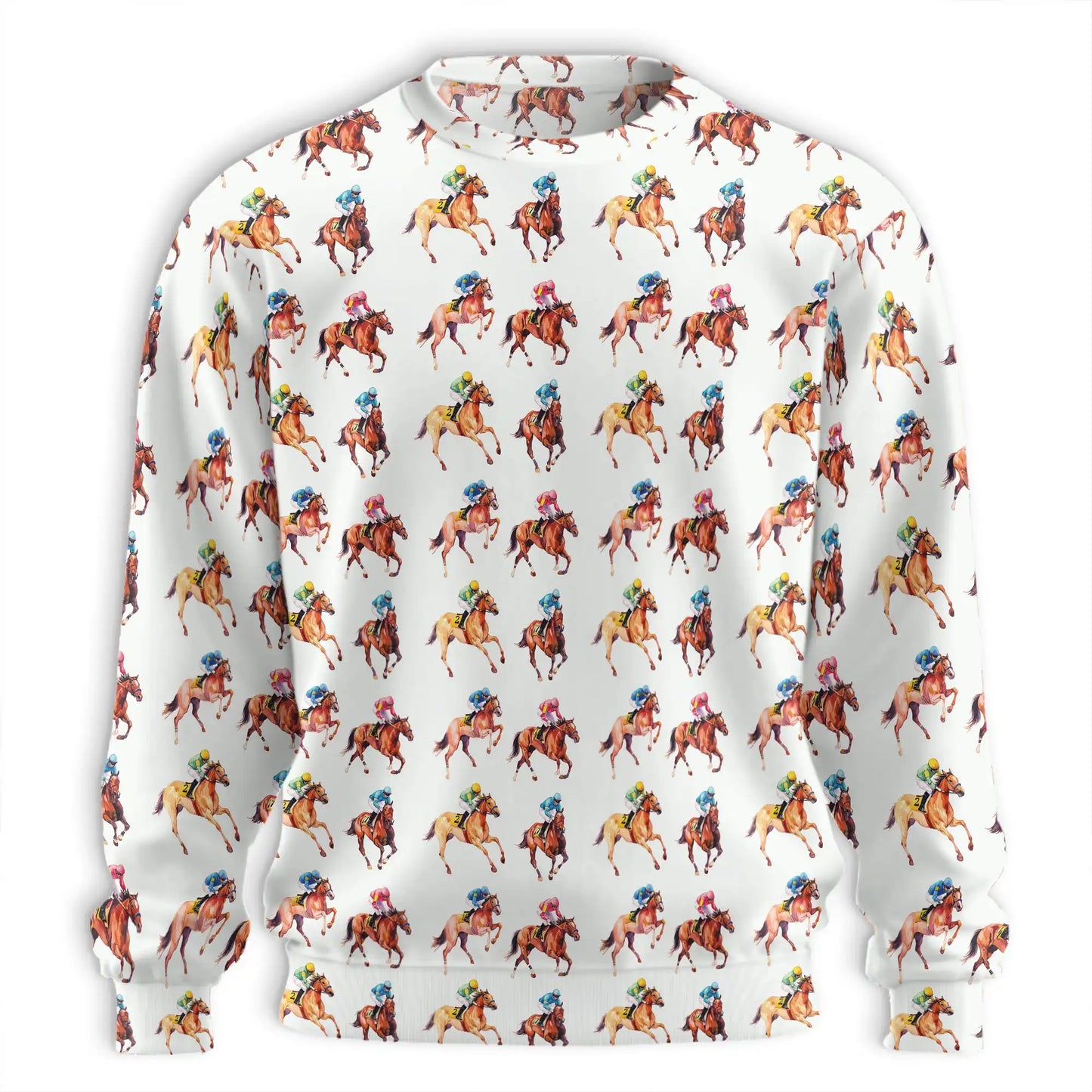 Jockey and Racehorse Pattern Sweatshirt – Colorful Graphic 3D All Over Print Design