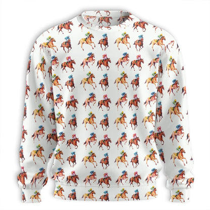 Jockey and Racehorse Pattern Sweatshirt – Colorful Graphic 3D All Over Print Design