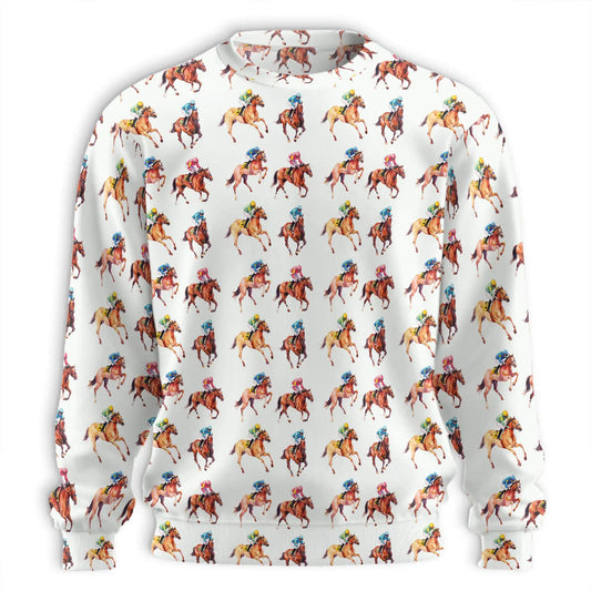 Jockey and Racehorse Pattern Sweatshirt – Colorful Graphic 3D All Over Print Design