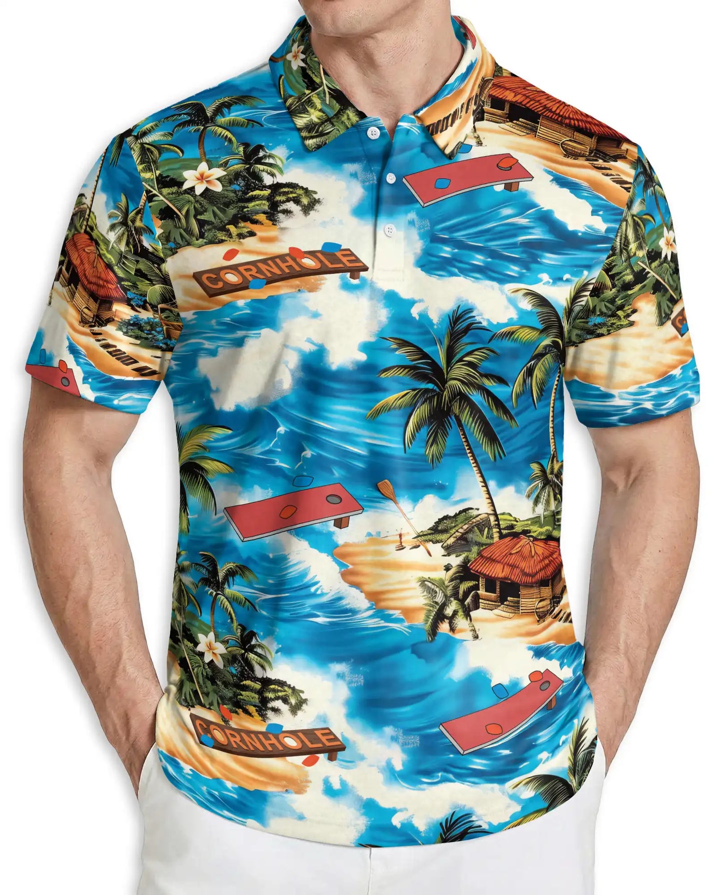 Cornhole Beach Hawaiian Polo Shirt for Men | Azhawaiian