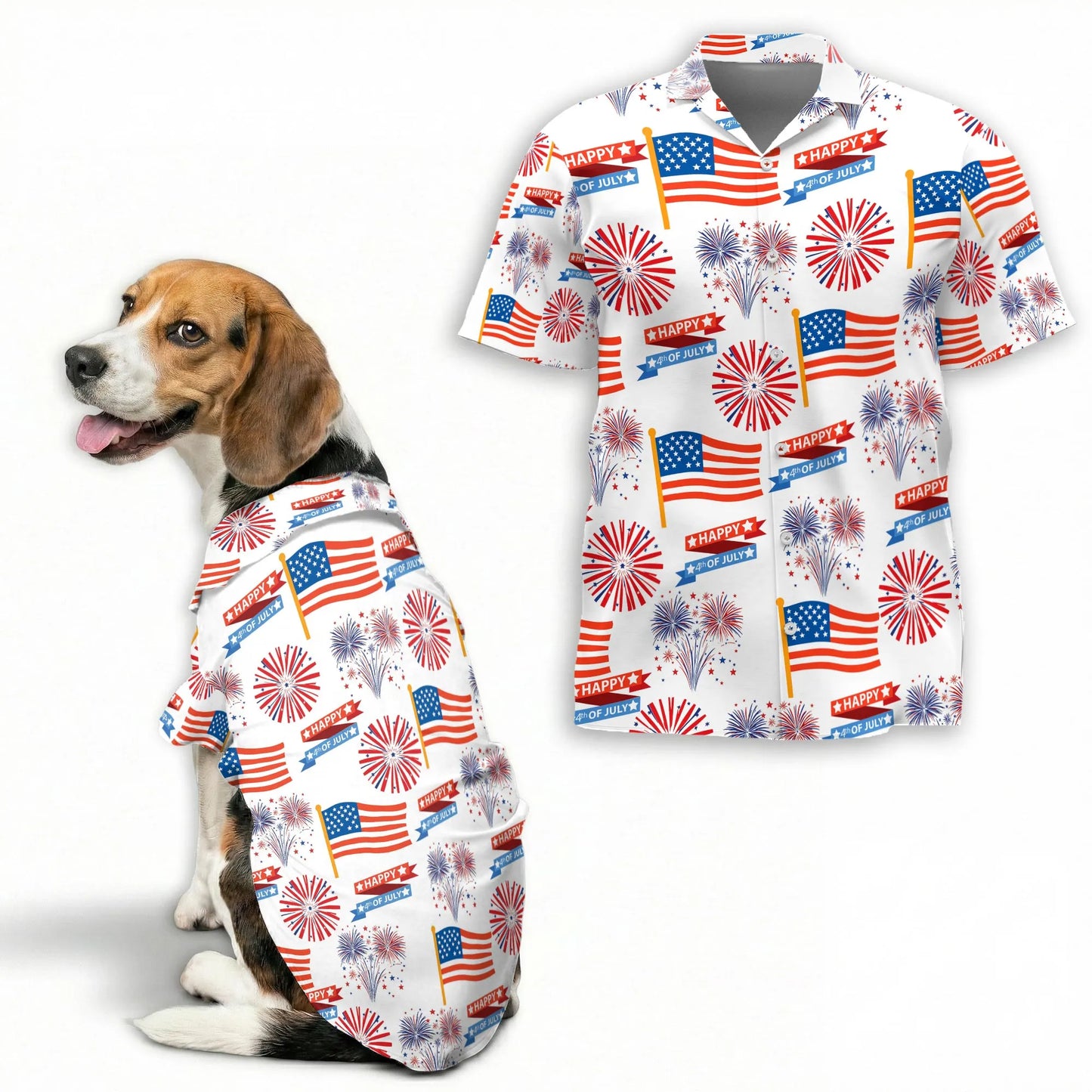 4th of July Patriotic American Matching Dog Owner Hawaiian Shirts, Funny Pet Aloha Shirt for Beach Vacation - Azhawaiian