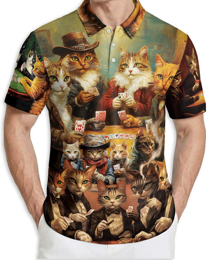 Cowboy Cat Polo Shirt, Playing Cards Western Print | Azhawaiian