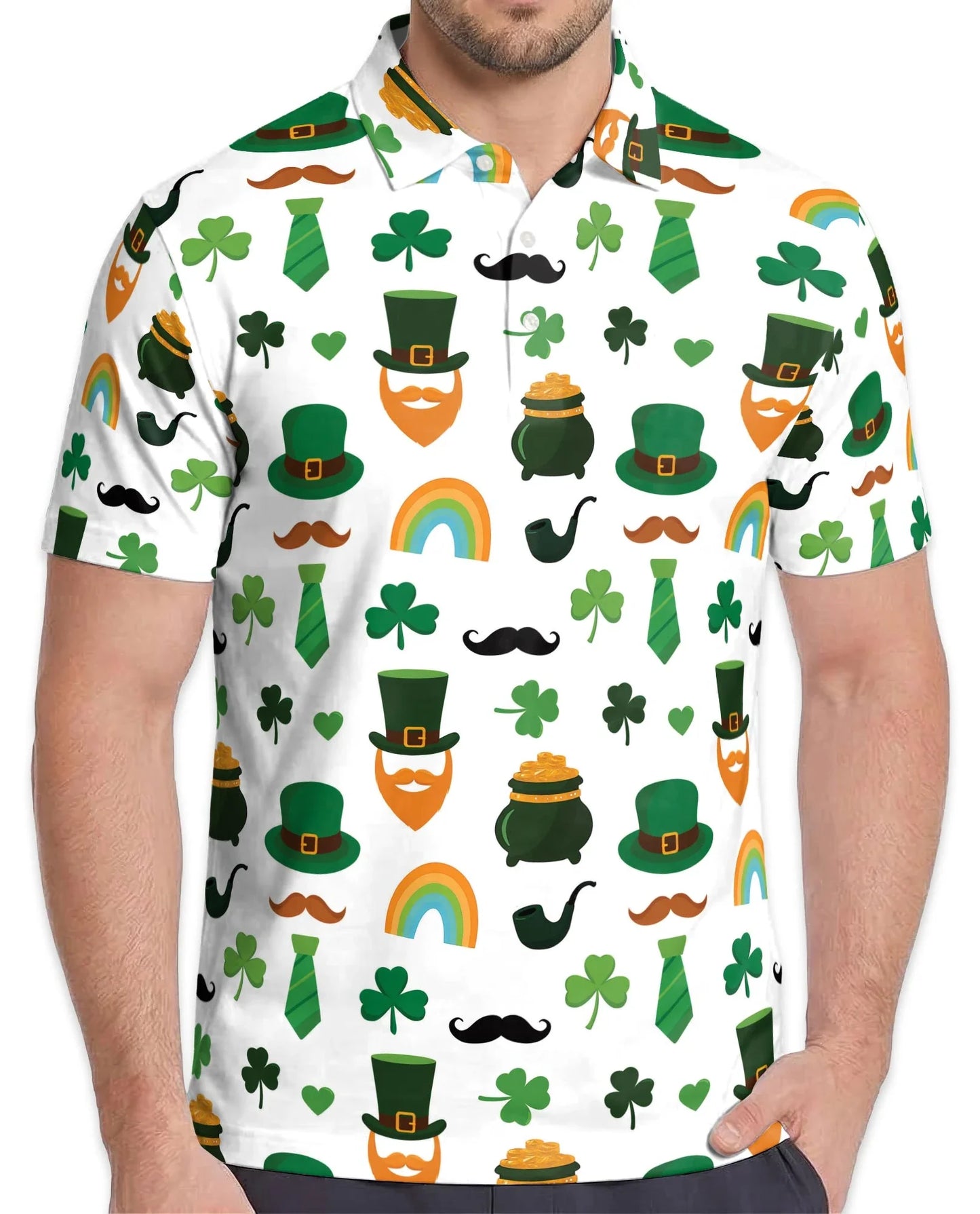 St. Patrick's Day Pattern Polo Shirt for Men, Irish Festival Style | Azhawaiian