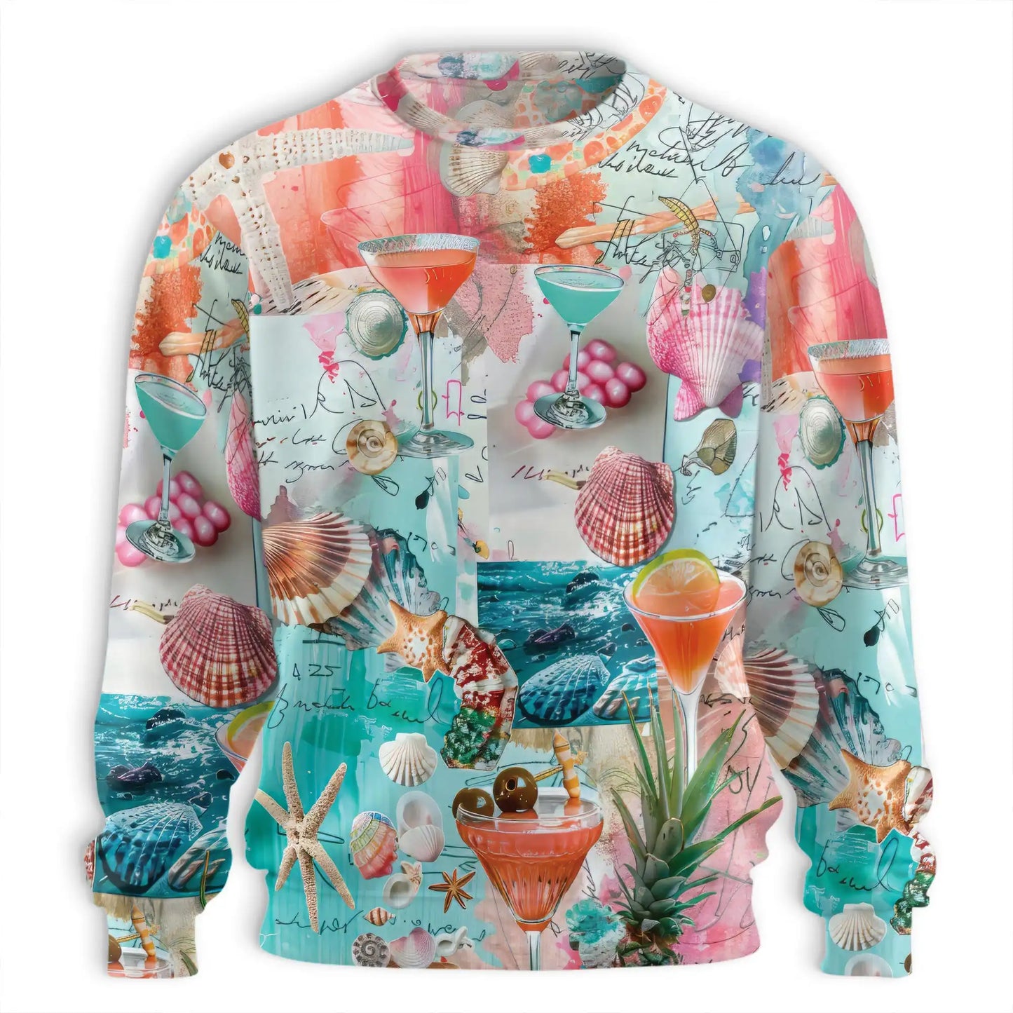 Tropical Beach Cocktail Shell Collage Sweatshirt – Tropical 3D All Over Print Design