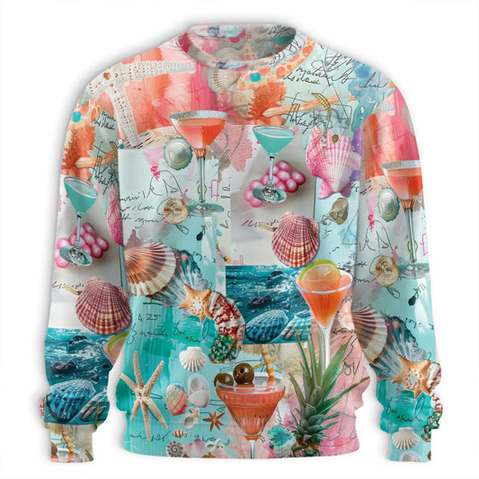 Tropical Beach Cocktail Shell Collage Sweatshirt – Tropical 3D All Over Print Design