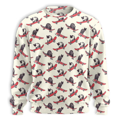 Cats Playing Skateboarding Sweatshirt – Colorful Graphic 3D All Over Print Design