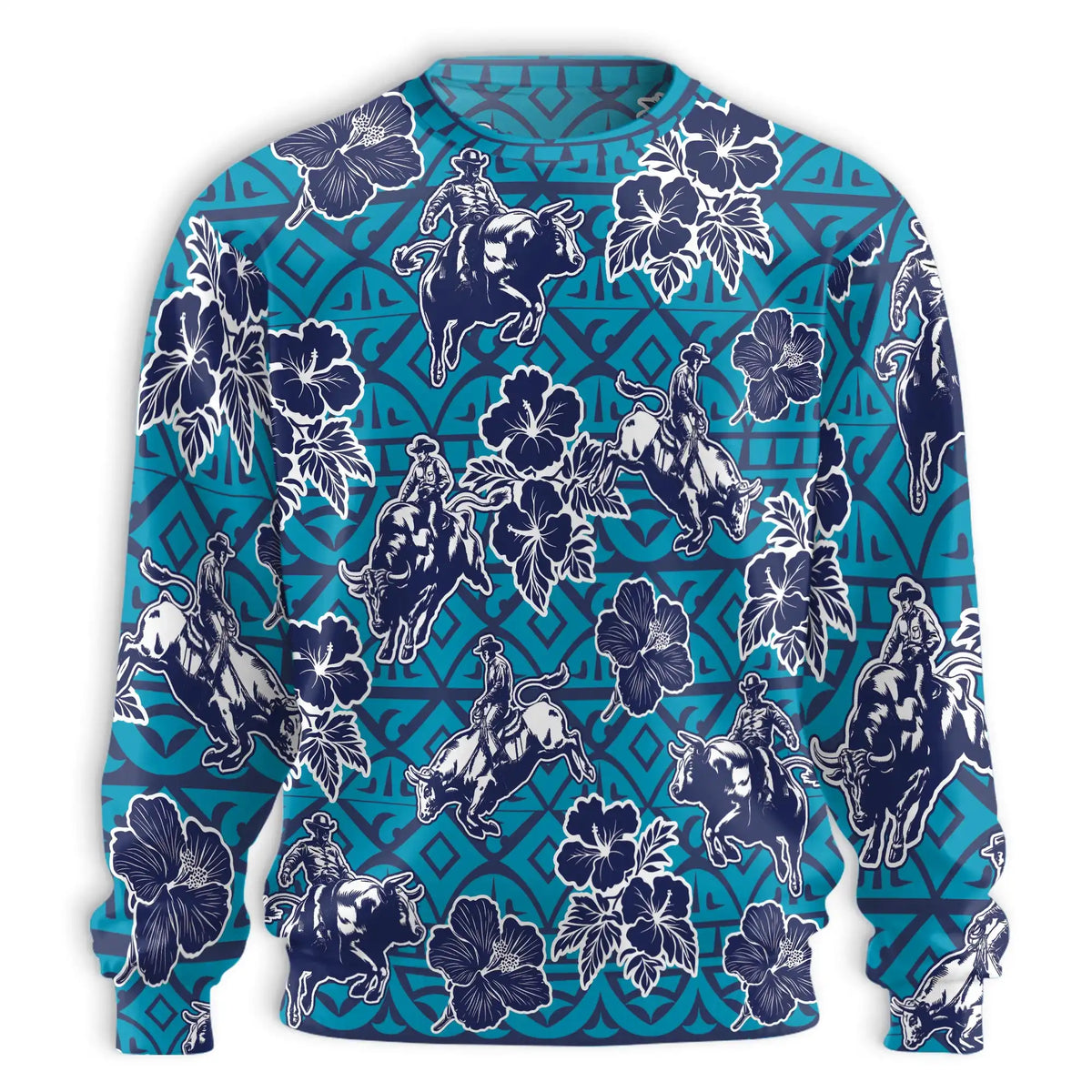 Bull Riding Blue Pattern Sweatshirt – Colorful Graphic 3D All Over Print Design
