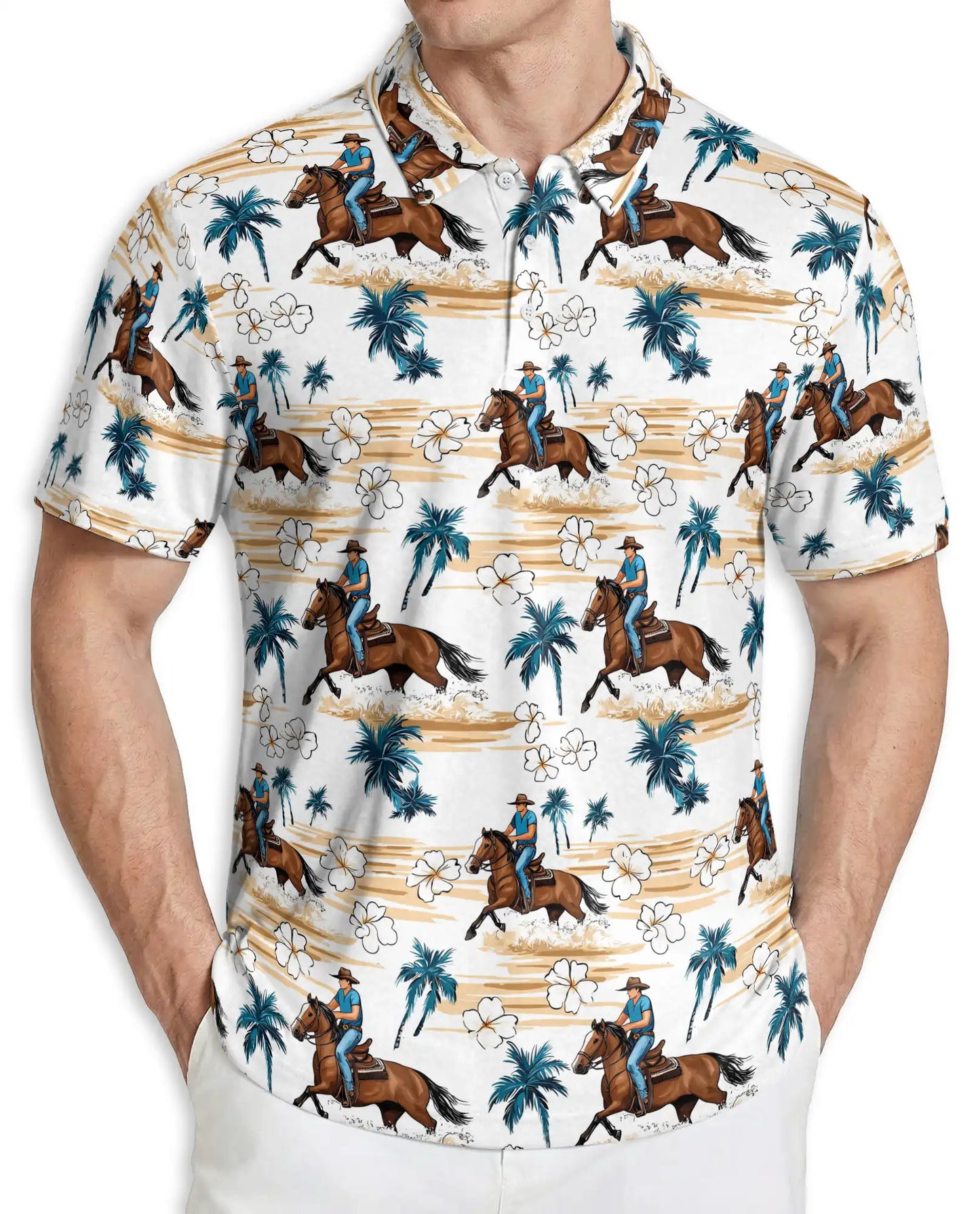 Cowboy Horse Hawaiian 3D Polo Shirt for Men | Azhawaiian