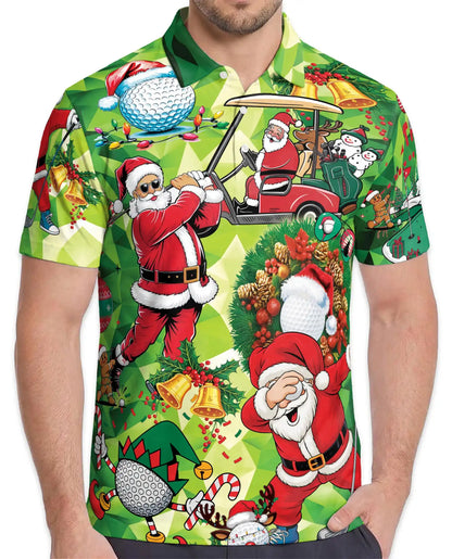 Funny Santa Golf 3D Polo Shirt for Men, Christmas Golfer Holiday Style | Azhawaiian