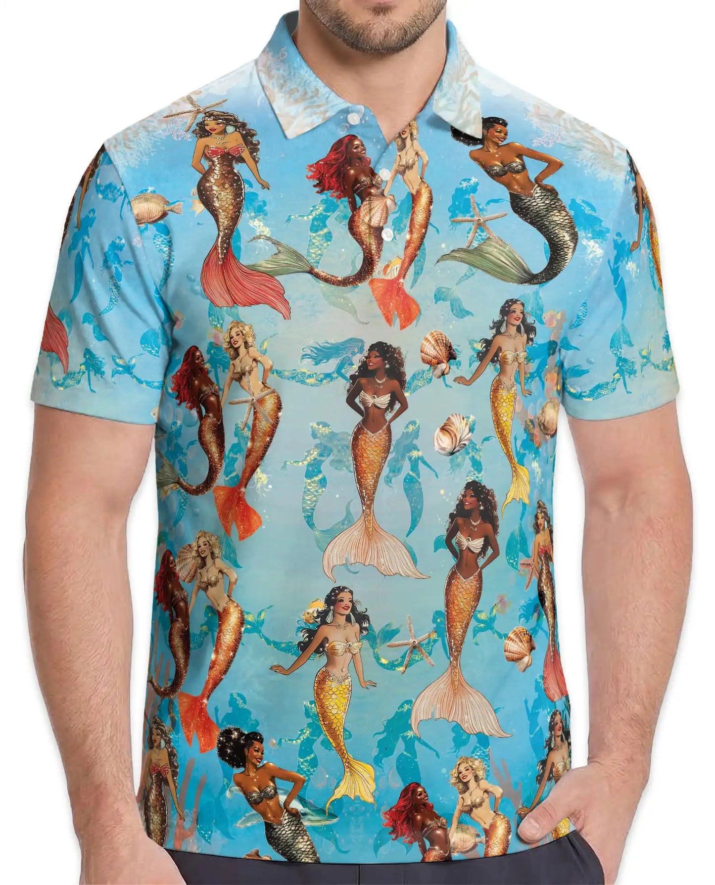 Mermaid Polo Shirt - Tropical Ocean Fantasy Style | Azhawaiian