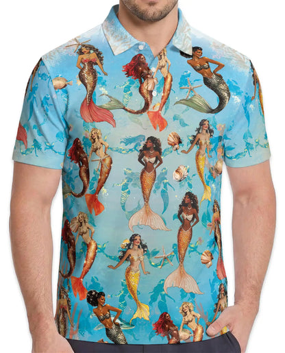 Mermaid Polo Shirt - Tropical Ocean Fantasy Style | Azhawaiian