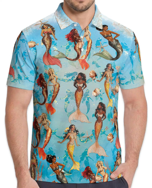 Mermaid Polo Shirt - Tropical Ocean Fantasy Style | Azhawaiian