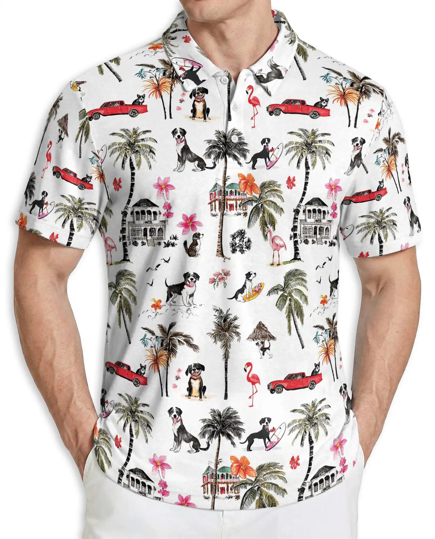 Dog Beach Hawaiian 3D Polo Shirt | Azhawaiian