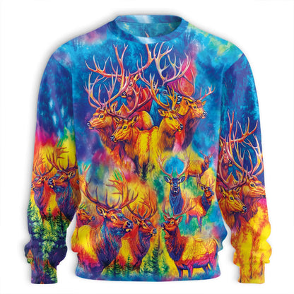 Colorful Elk Moose Sweatshirt – Colorful Graphic 3D All Over Print Design