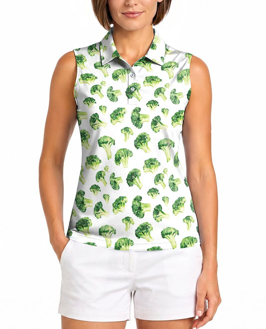 Broccoli Pattern Sleeveless Polo Shirt for Women | Azhawaiian