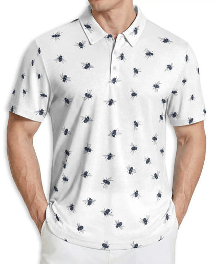 Bee Print Polo Shirt, Minimal Insect Pattern | Azhawaiian