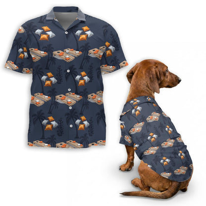 Cornhole Matching Dog Owner Hawaiian Shirts, Funny Pet Aloha Shirt for Beach Vacation - Azhawaiian