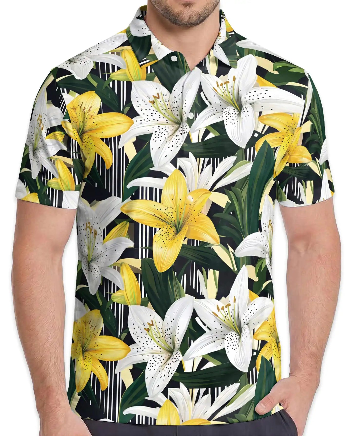 Flamingo Palm Tropical 3D Polo Shirt for Men | Azhawaiian