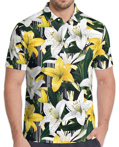 Flamingo Palm Tropical 3D Polo Shirt for Men | Azhawaiian