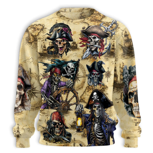 Vintage Pirate Map and Skulls Sweatshirt – Vintage 3D All Over Print Design