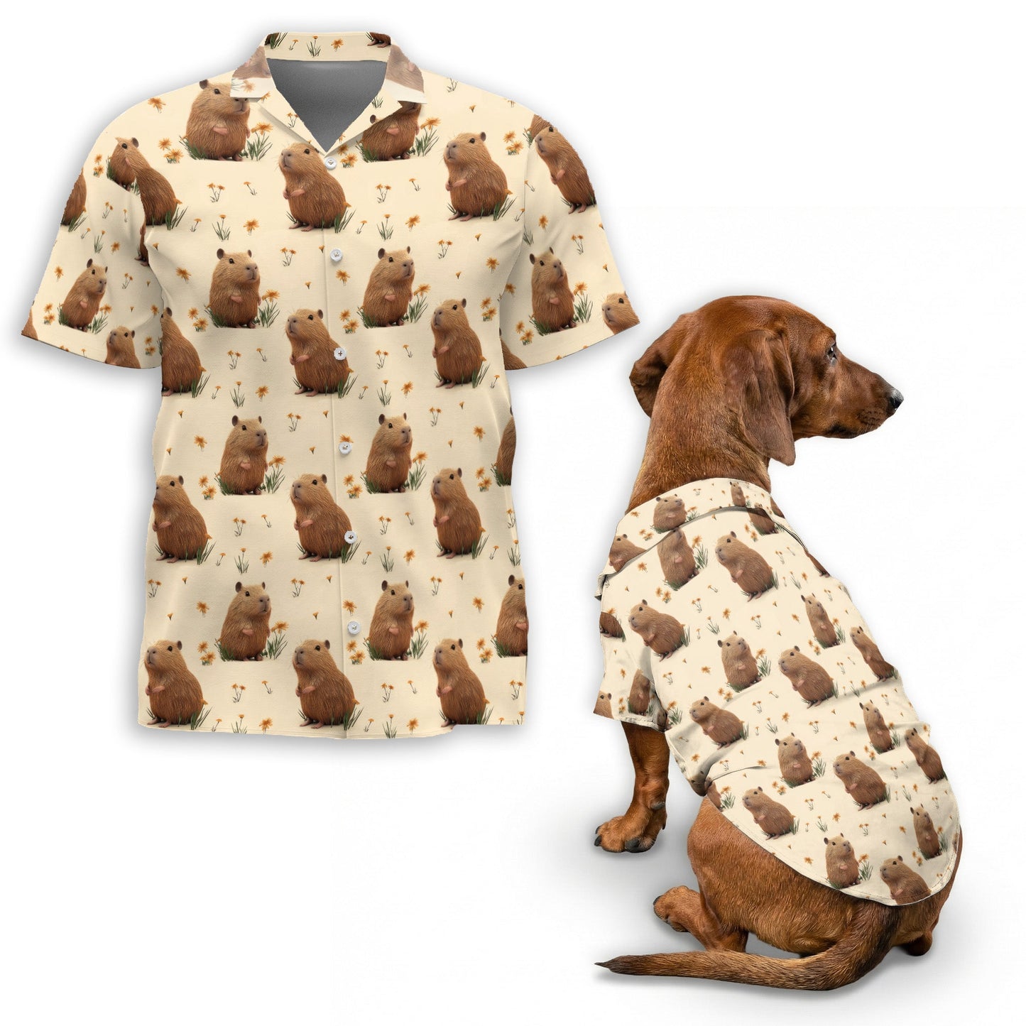 Capybara Matching Dog Owner Hawaiian Shirts, Funny Pet Aloha Shirt for Beach Vacation - Azhawaiian