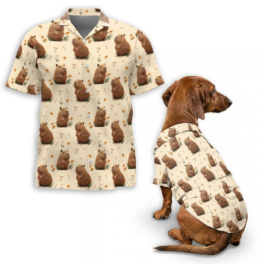 Capybara Matching Dog Owner Hawaiian Shirts, Funny Pet Aloha Shirt for Beach Vacation - Azhawaiian