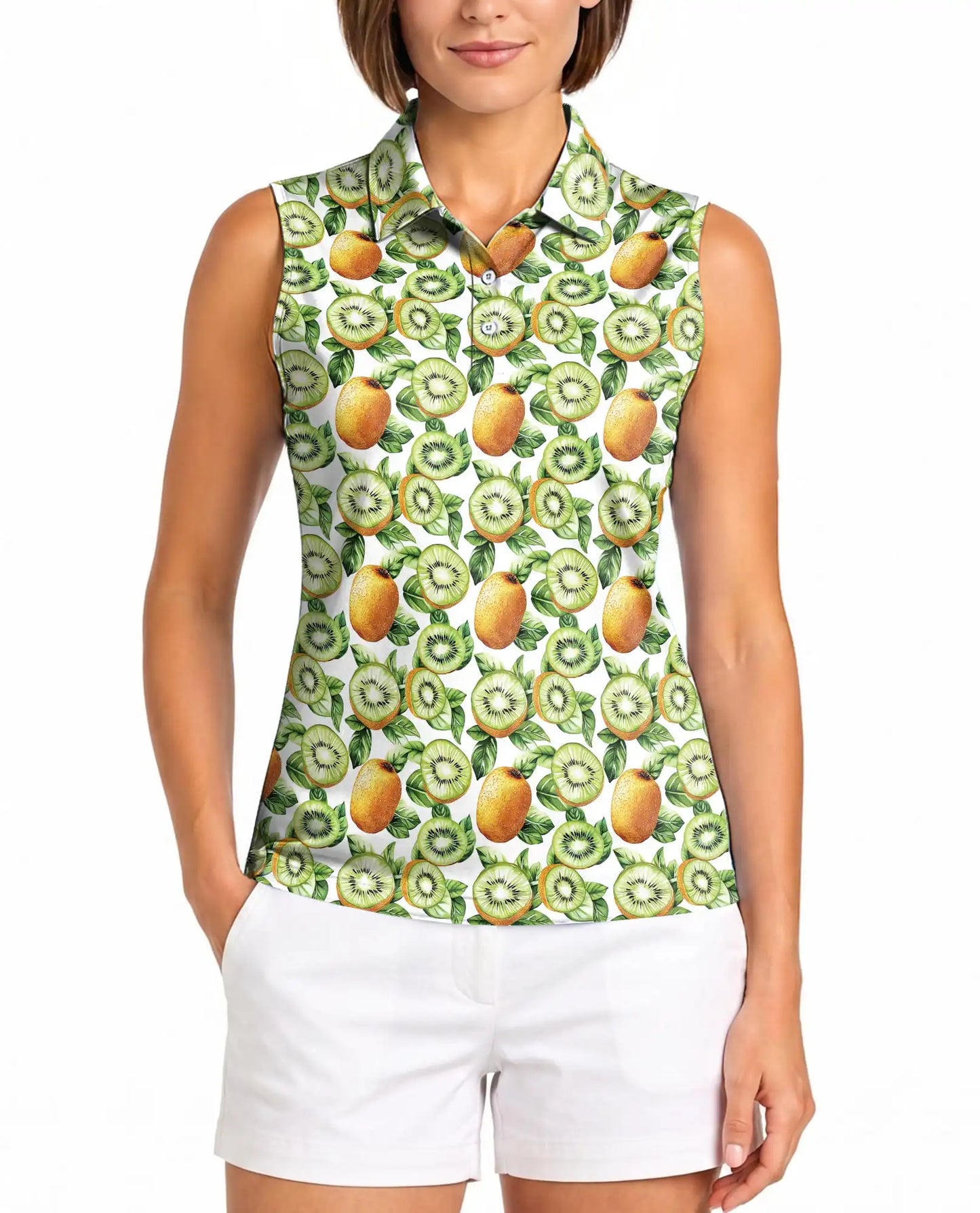 Kiwi Sleeveless Polo Shirt for Women, Fresh Fruit Summer Style | Azhawaiian