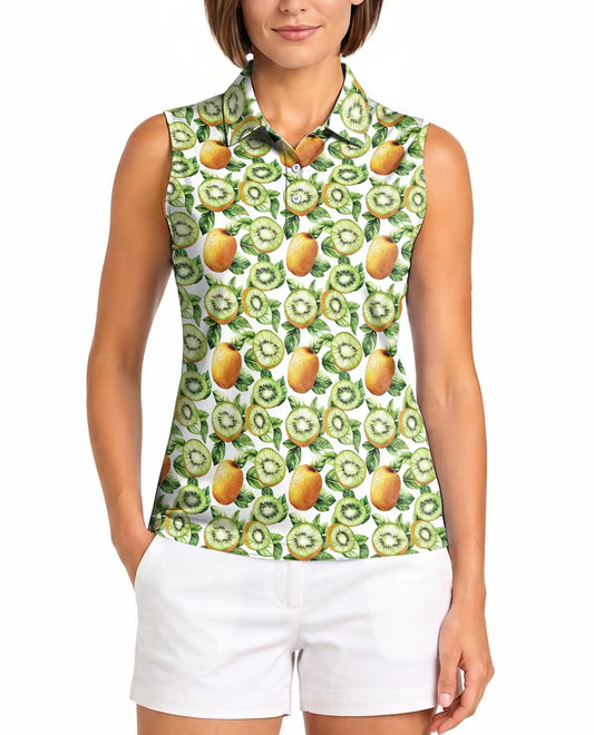 Kiwi Sleeveless Polo Shirt for Women, Fresh Fruit Summer Style | Azhawaiian