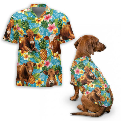 Red Angus Cattle Matching Dog Owner Hawaiian Shirts, Funny Pet Aloha Shirt for Beach Vacation - Azhawaiian