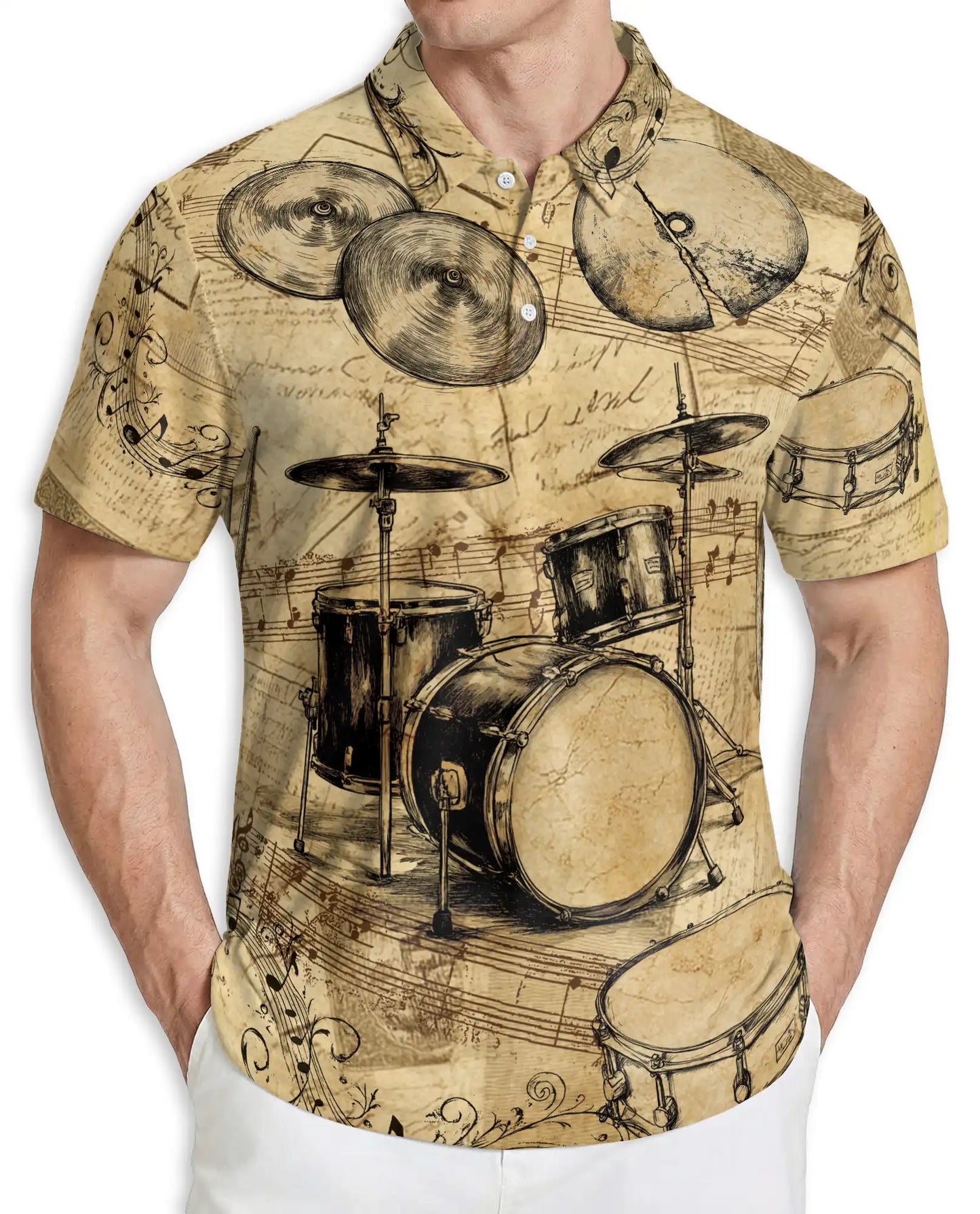 Drum Set Polo Shirt, Vintage Music Style | Azhawaiian